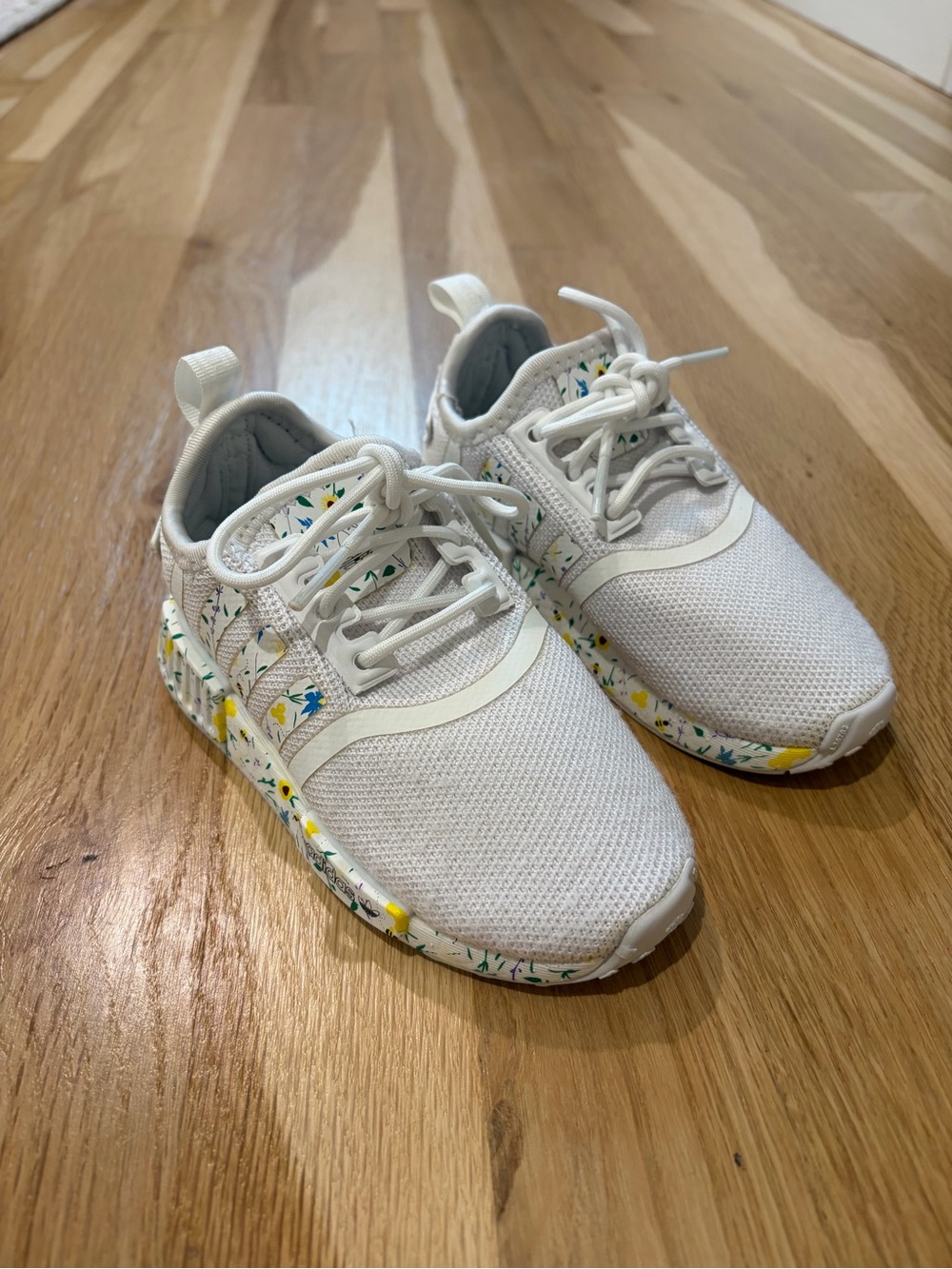 Adidas Kids White Floral Accent Knit Sneakers 7T